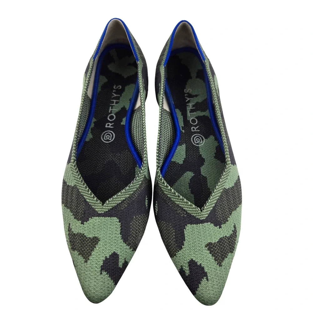 Rothy's The Point Olive Camo Knit Pointy Toe Ballet Flats Womens 10 Sustainable